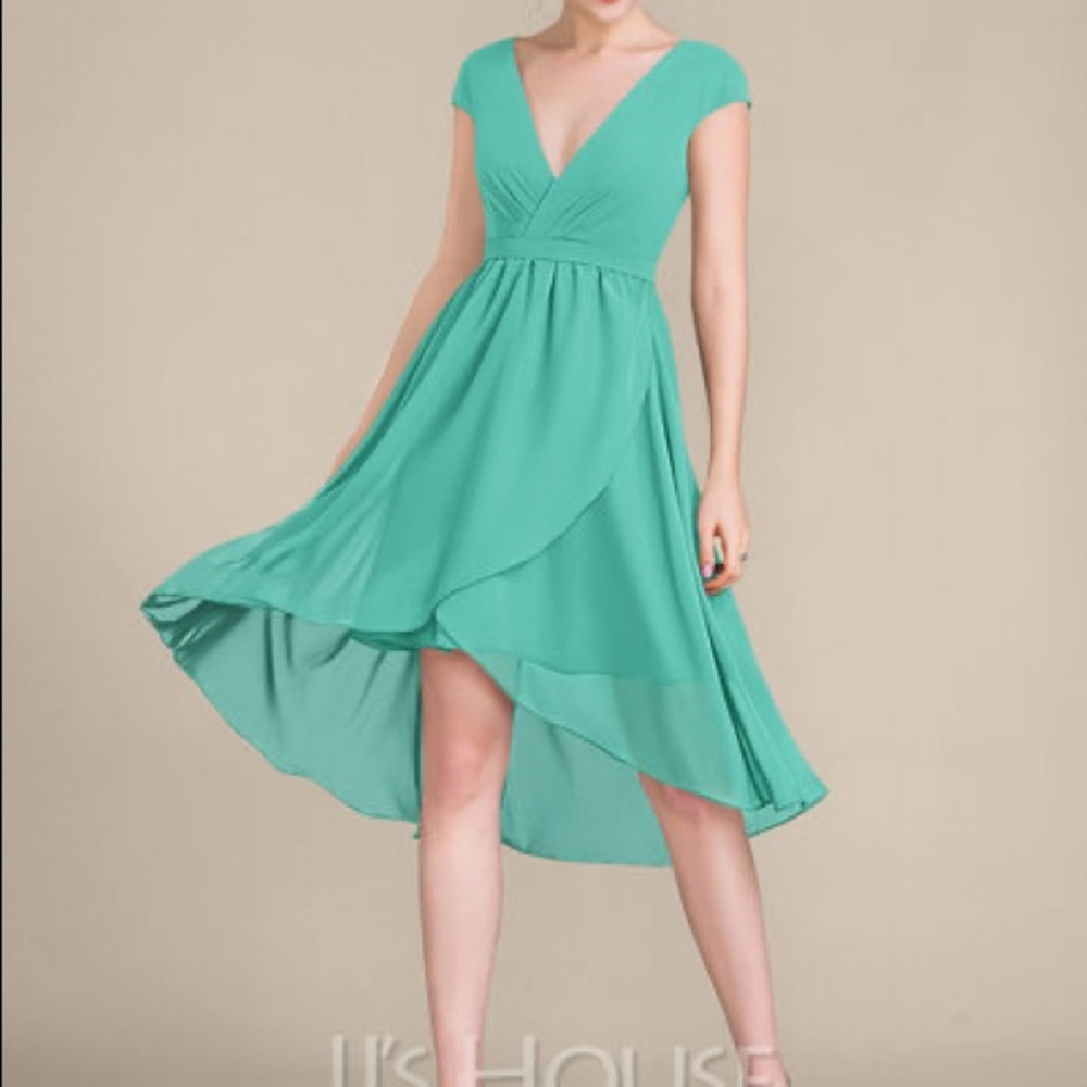 NWT ALine Vneck Asymm Teal Bridesmaid Dress Size10